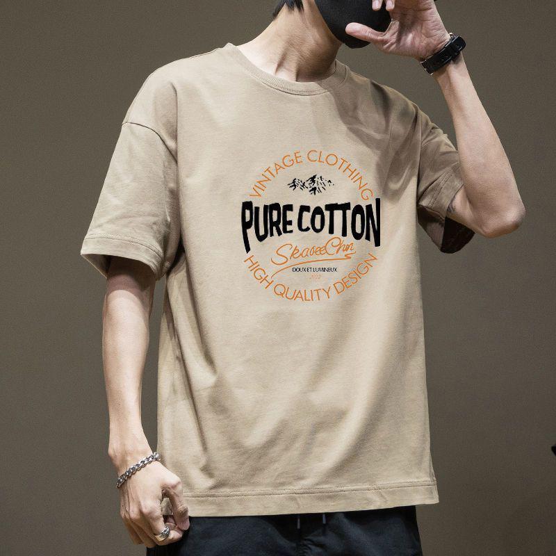 

100% Pure Cotton Short Sleeved T-shirt Men s Summer Hong Kong Style Handsome Retro Tees Loose 3XL