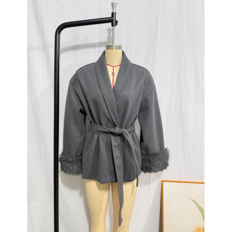 European and American Women s Autumn and Winter High-End Woolen Fashion Coat Medium