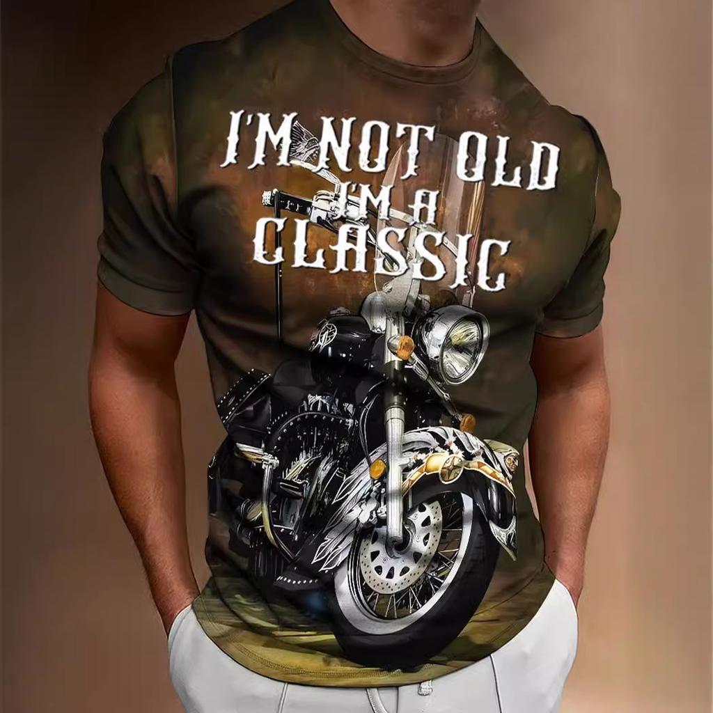 Fashion Motorcycle 3D Digital Printed Men's Street Round Neck Short Sleeved T-shirt