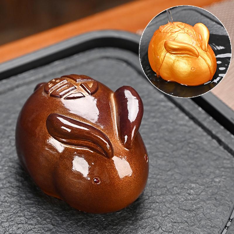 Color Changing Tea Pet White Rabbit Golden Rabbit Tea Table Accessories Color-Changing When Heated, Decoration Ornaments