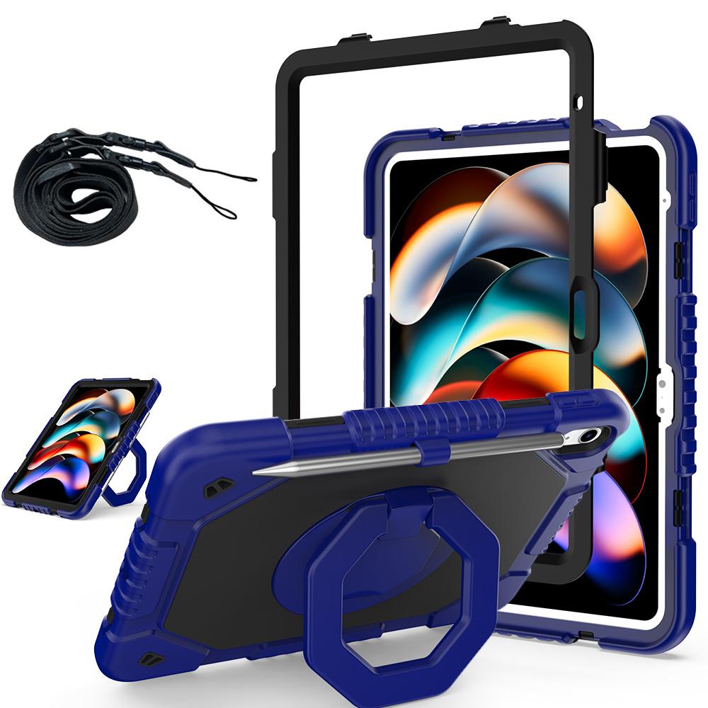 For iPad (2025) / 10.9 (2022) Case Hand Grip Kickstand Shockproof Silicone + PC Tablet Cover with Detachable Strap / Pen Slot