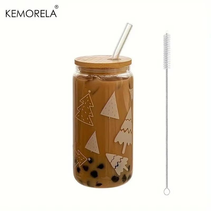 1/4PCS Christmas Glass Cup Beer Can Coffee Mug With Lid And Straw Xmas Tree Elk Tumbler 480ML Drinking Glassware Drinkware Gifts 480ml