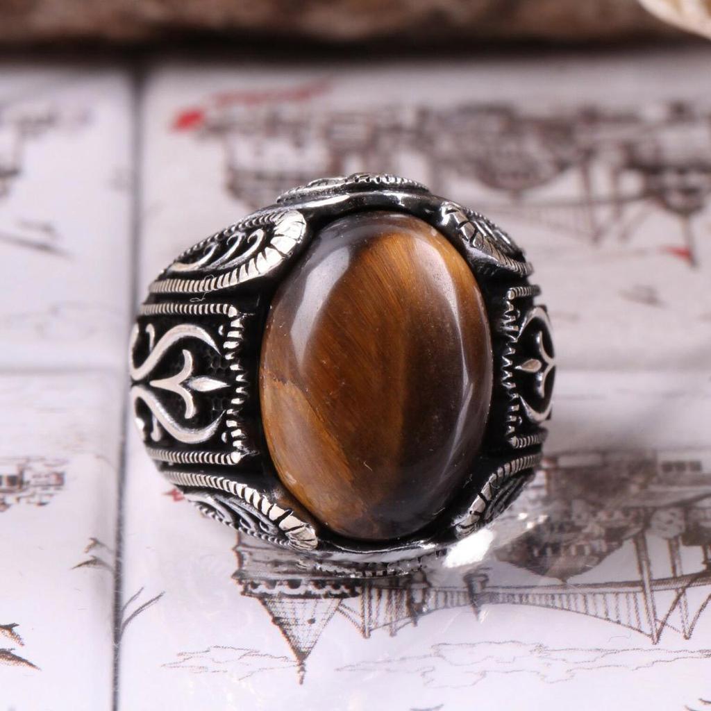 2026 New Alloy Ring Fashion Oval Turtle Face Tiger's Eye Stone Men's Simple Men's Ring Ring