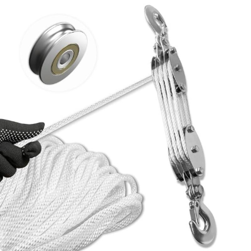 Handheld Crane Heavy Duty Polyethylene Rope Pulley Hoist 270° Rotatable Rope Pulley Block Zinc Alloy Hook Manual Lifting Device