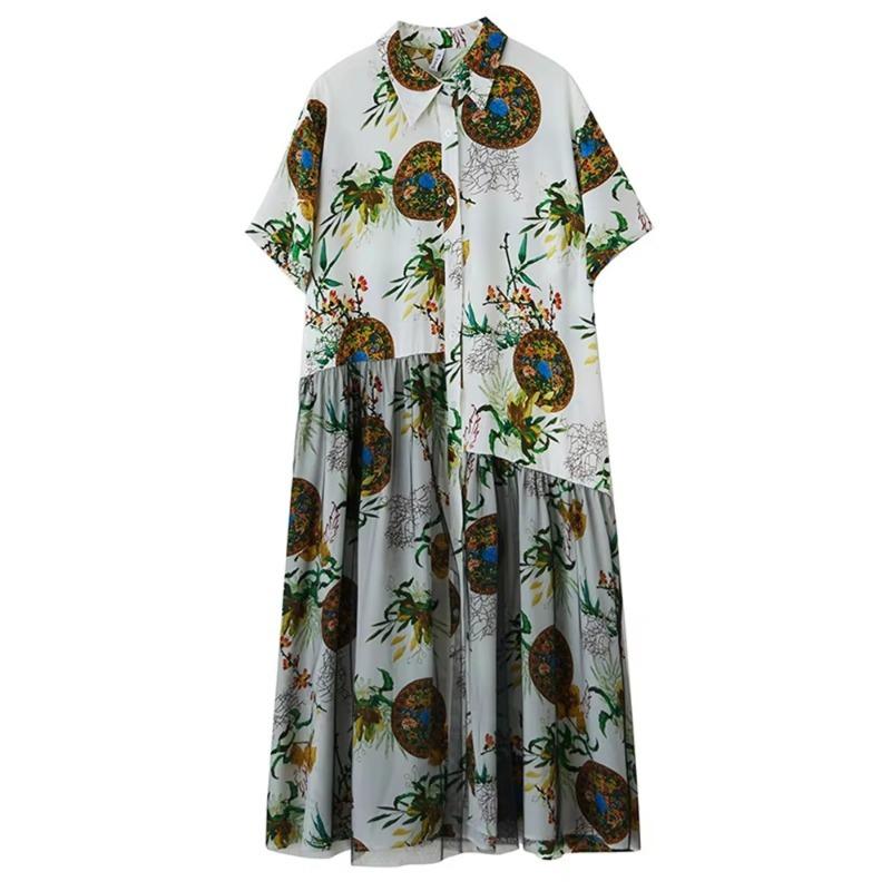 

XITAO Gauze Patchwork Print Contrast Color Dress ZMY1334 One Size белый