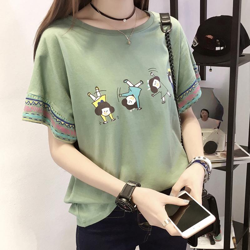 

summer Women funny cartoon Print T-Shirt for young Girl harajuku Round Neck loose Casual Y2K Harajuku Top Graphic Tees graphic t shirts XL рожевий