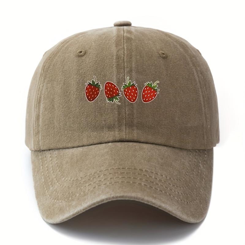 Casquette de baseball imprimée fraise, style décontracté et à la mode, casquette à visière unisexe, voyage en plein air, camping