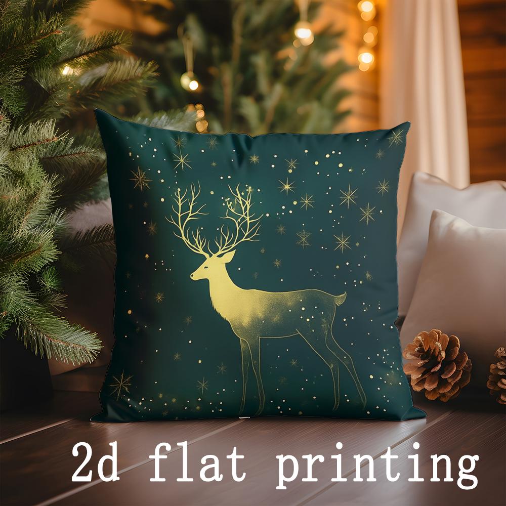 Christmas-themed Decorative Pillow Covers with Santa & Deer Pattern Cushion Cover Suitable for Sofa Bedroom Car Pillow Cover