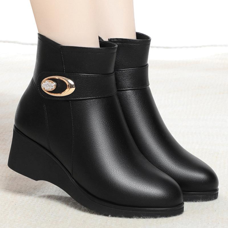 Slope Heel Short Boots Women's Autumn and Winter, New Fashion Boots    and Elderly Women's Shoes Platform Waterproof Table Mother Shoes