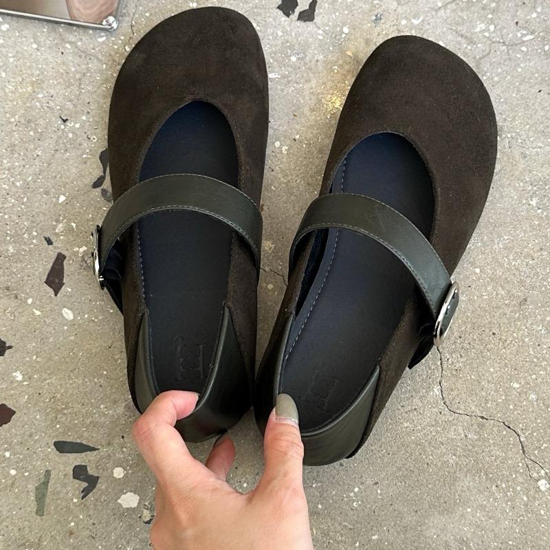 Neuer Stil Mode Damen Winter Barfuß Kuhveloursleder Echtes Leder Damen Ballerina Flat Weiche Sohle Weiterer Zehenbereich Zapatos Mujer