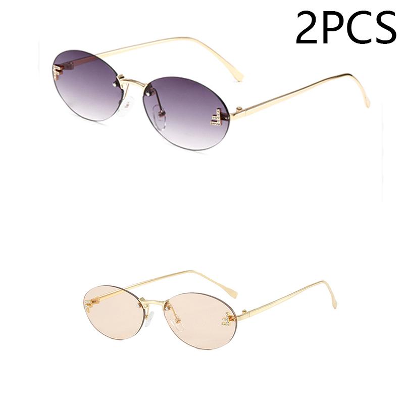Eleganti occhiali da sole ovali con diamanti, modello da uomo con lettera F, occhiali da sole senza montatura, moda femminile, protezione UV