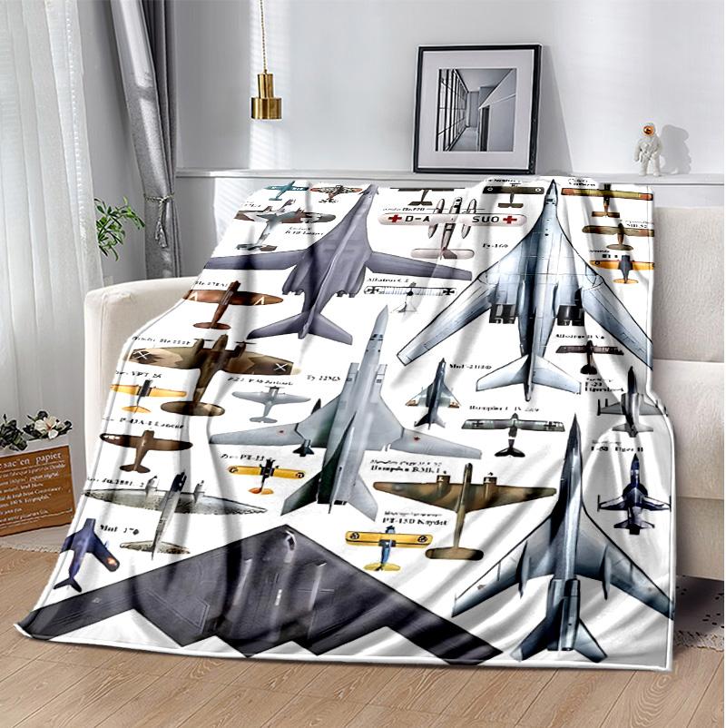 Flaneldecke mit Flugzeugmotiv, Weich, Warm, Ganzjahres-Überwurf, Design für Camping, Autoreisen, Wandern, Sofa, Bett, Büro, Perfektes Geschenk für Partys