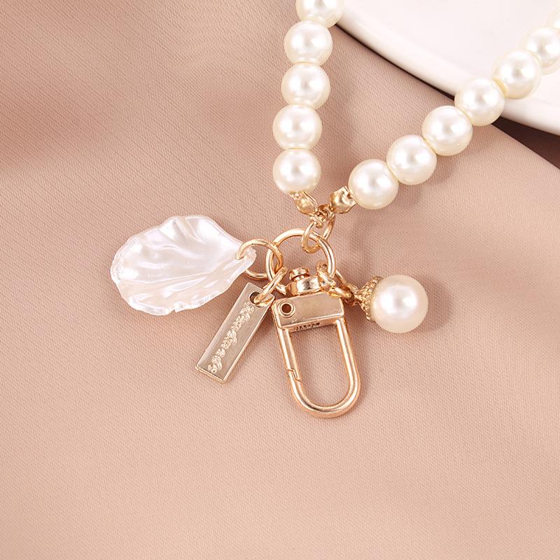 1PC Cute Shell Heart Bow Imitation Pearl Beads Chain Pendant Phone Keychain Imitation Pearl Bag Key Chain