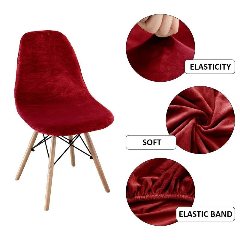 Velvet Fabric Shell Chair Cover Stretch Dining Seat Covers Slipcover Furniture Protector Hotel Home Office Living Room Removable