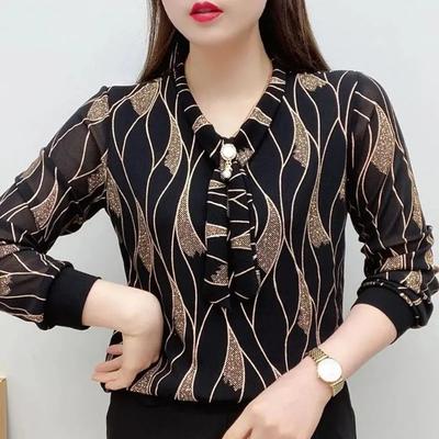 Women's Spring Pretty Casual Mesh Undershirt Long Sleeve Loose Fit Autumn Plus Size Lace Top