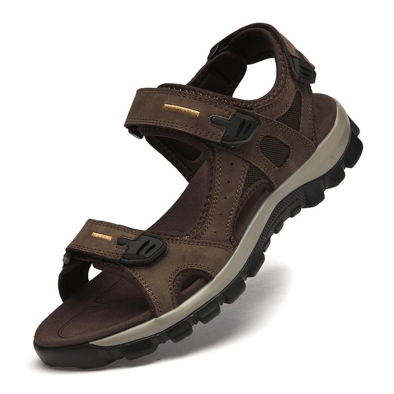 Men's Summer Velcro Cowhide Sandals: First-Layer Beach & Outdoor Wear