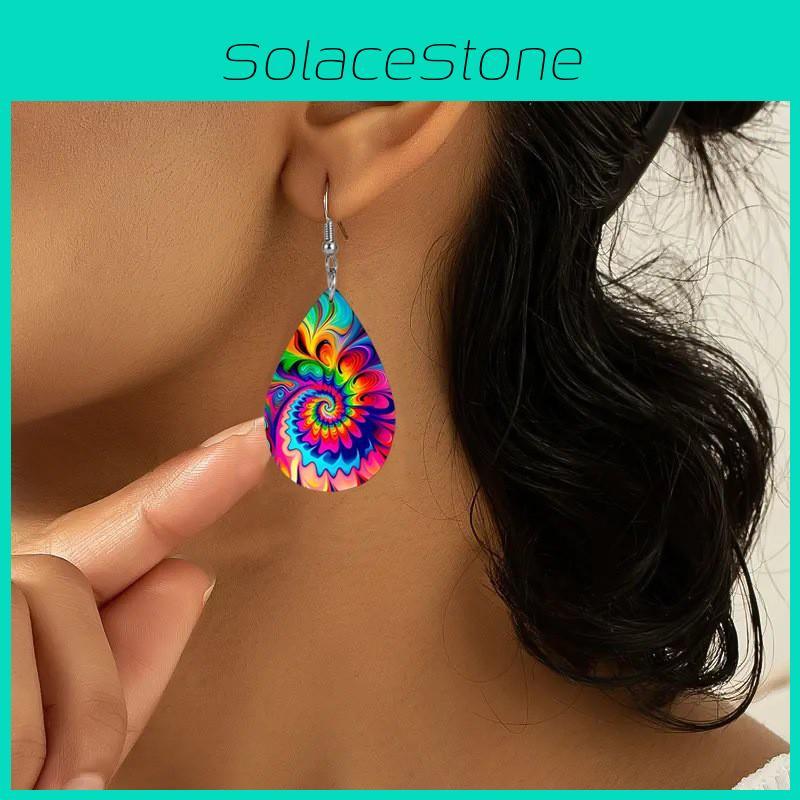 Fashion Colored Pattern Water Droplet Shaped Women Acrylic Earrings For All