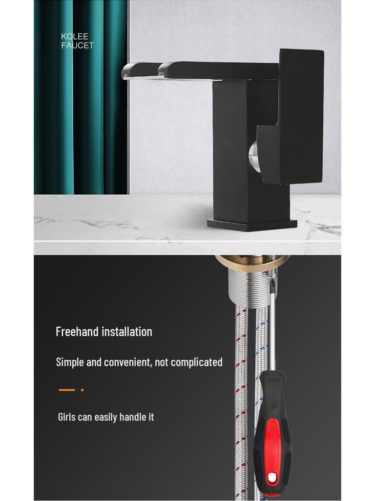 LED Waterfall Faucet for Bathroom Sink - Hot & Cold Water Basin Tap