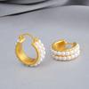 French Vintage Double-Row Pearl Hoop Earrings Elegant Matte Gold Plated Ear Buckles for Women Light Luxury Jewelry