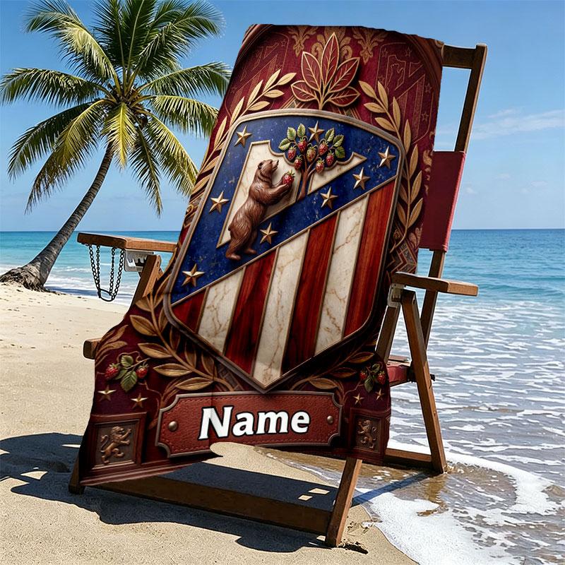 Custom Name Personalized Atletico Madrid Print Beach Towel, for Trip Camping Beach Party Home Decor, Birthday Gift for Family & Friends