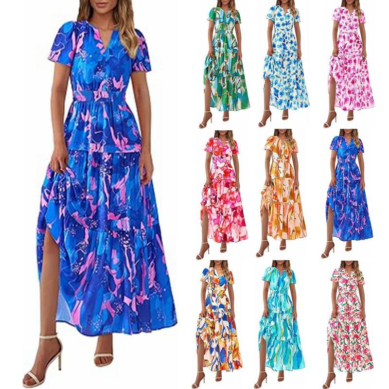 

V-Neck Floral Print Summer Dress with Slit, Sleeveless Casual Maxi Dress for Women, Boho Beach Dress XXL