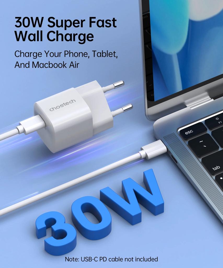 Choetech Pd5007 Usb-C Pd 30W Gan Wall Charger - White