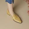Krazing Pot Sheep Skin Summer Spring Autumn Low Heels Women Pointed Toe High Quality Yellow Color Heels Shoes Pumps