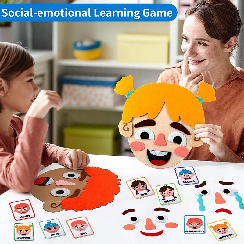 Felt Children Facial Expression Stickers Toy Stickers Facial Expression Changing Teaching Aids DIY Felt Expression Bags