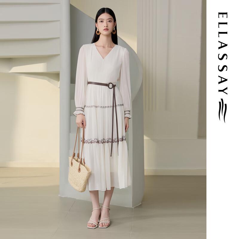 

ELLASSAY Early Autumn Cloud Embroidery V-neck Mid-length Dress L