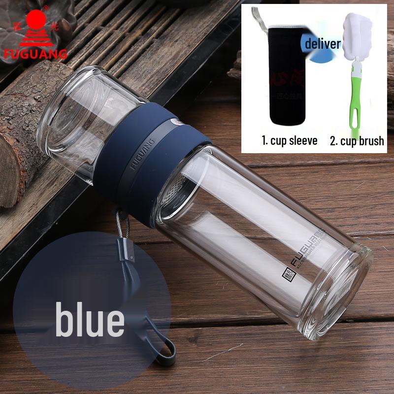 Fuguang G1609-SH-240 Portable Leak-Proof Double-Layer Glass Tea Cup