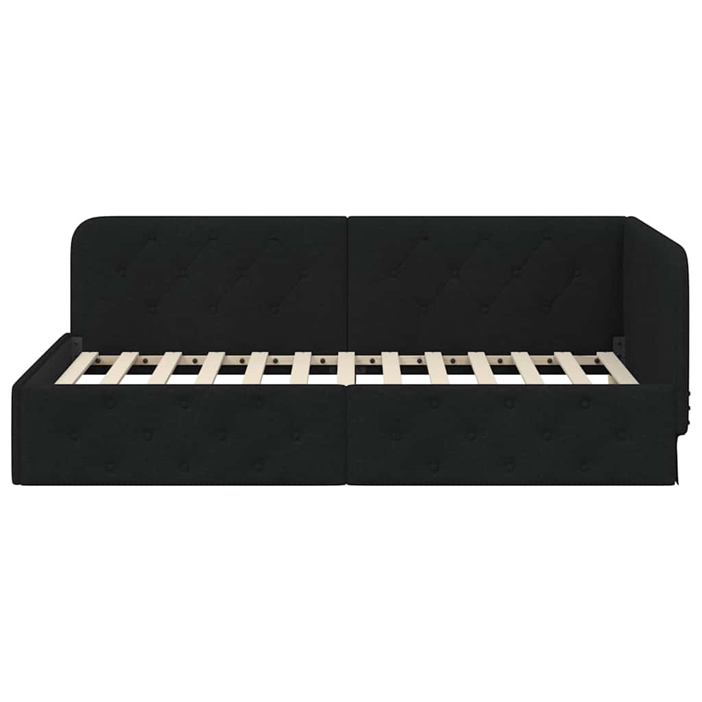 L Shaped Corner Bed Frame Black 90 X 190 Cm Fabric