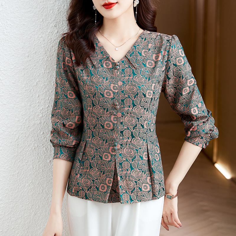 

Красная рубашка с воротником-стойкой из жаккарда для женщин, весна, новая модная рубашка для мам с короткими рукавами и высокой талией 4XL