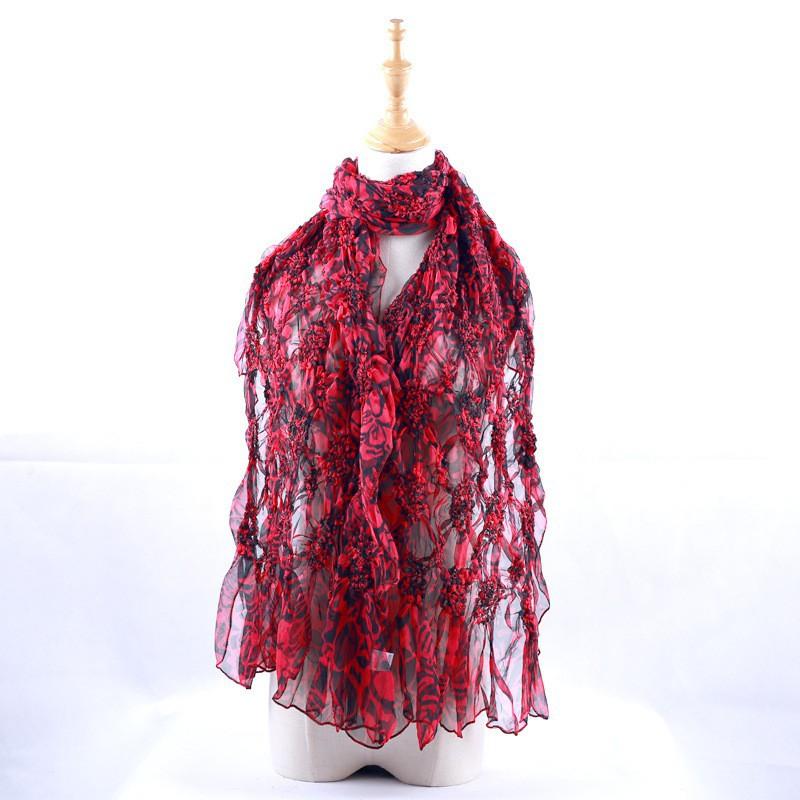 Lightweight Chiffon Scarf With Floral Print Elastic Edge Wrap Shawl Women Sun Protection Accessory Fashionable Office Wear