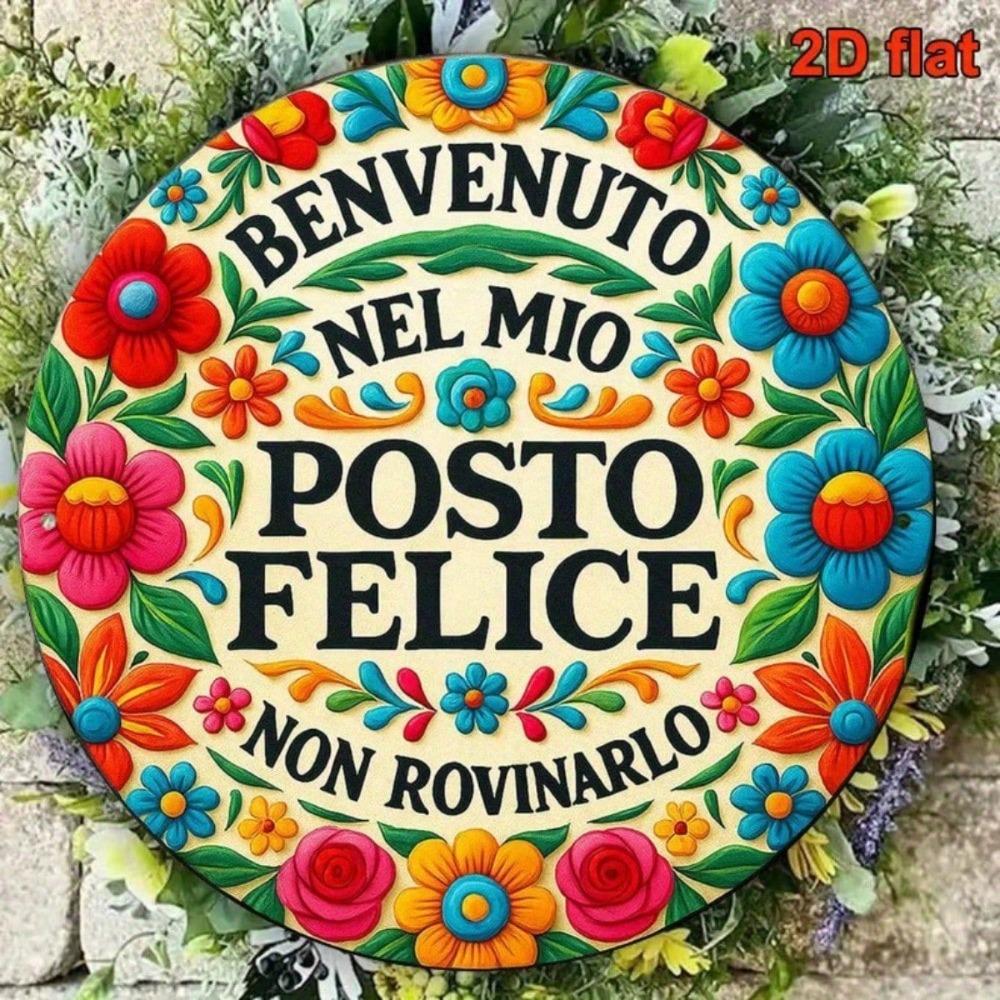 Vintage Round Metal Flower Wall Art Garden Decor Sign