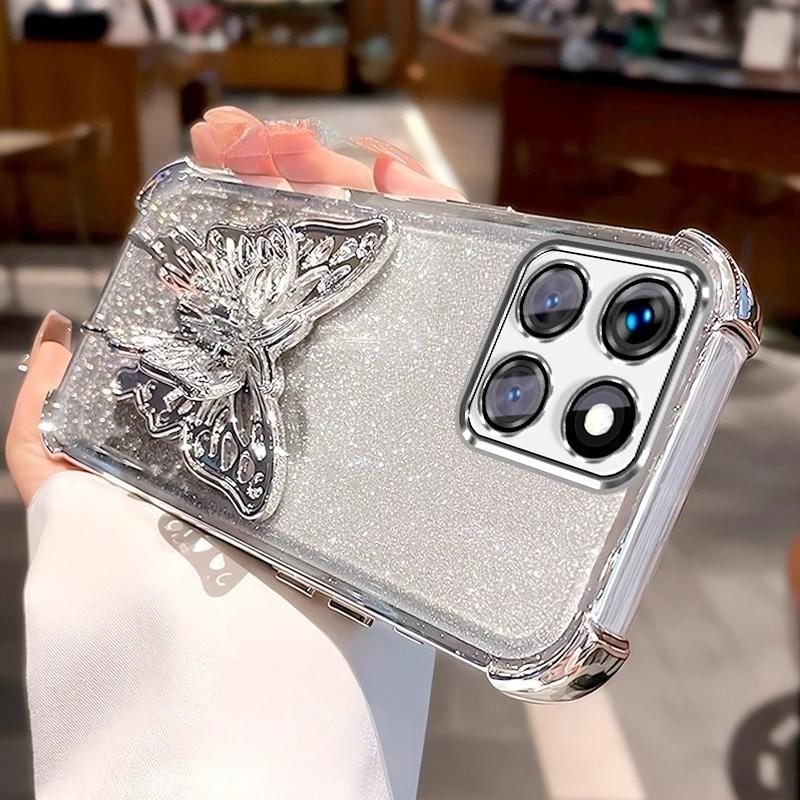 

Butterfly Holder Glitter Soft Case For Honor 400 90 Lite X8A X8B X8C X6A X6B X6C X6 X9A X8 4G 5G Plating Shockproof Stand Cover Honor X8c
