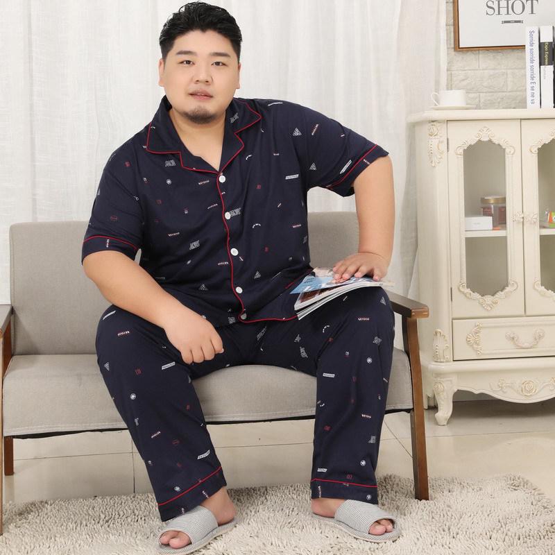 Mei Ji Yun Men's Cotton Lapel Pajama Set - Short Sleeve, Long Pants, Plus Size