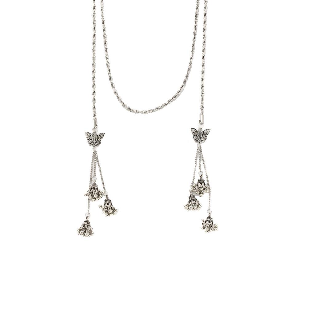 Retro Spice Girl Retro Long Necklace French Cold Wind Butterfly Tassel Necklace Premium Niche Design Necklace