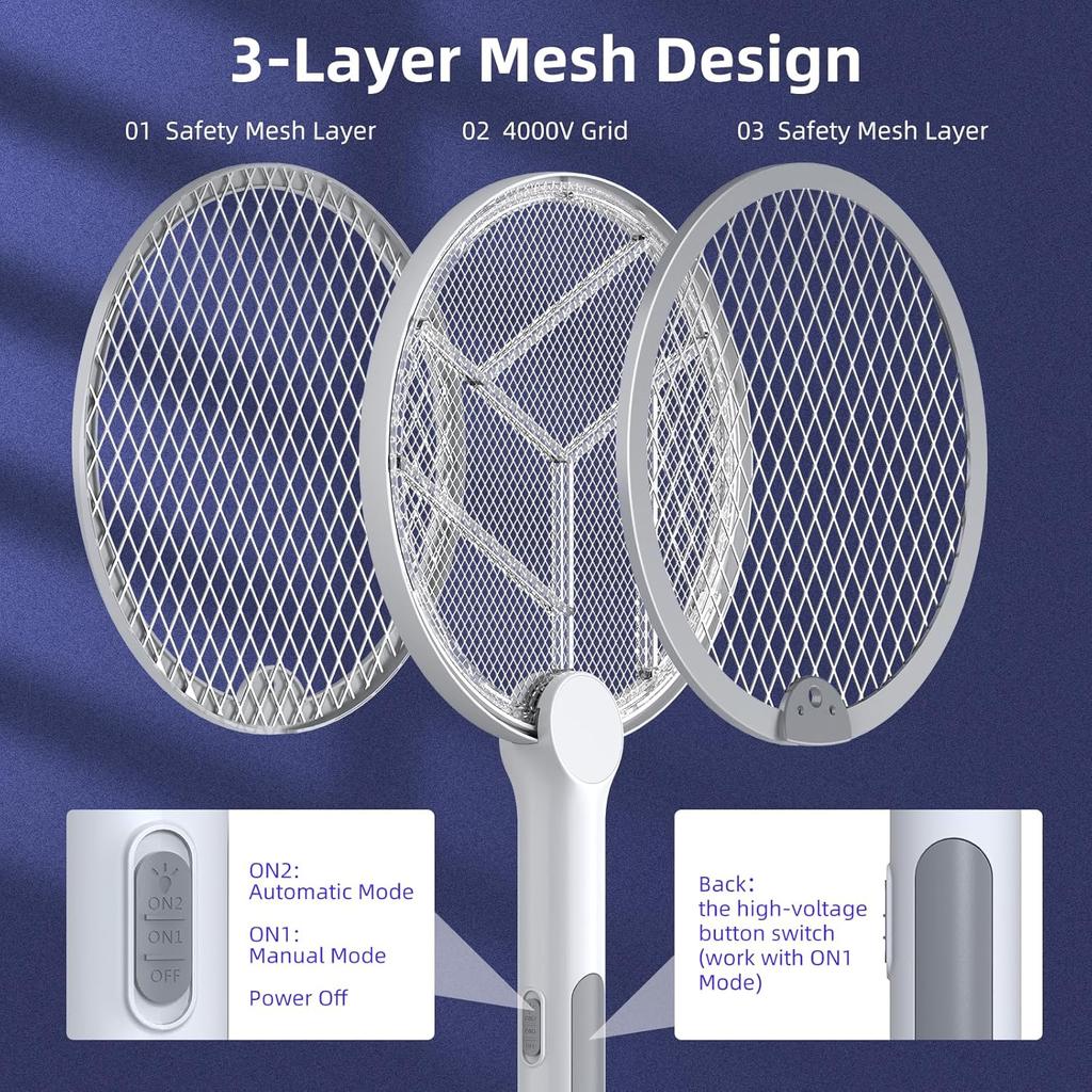 2-in-1 electric mosquito swatter, USB charging mosquito killer, efficient electric mosquito swatter for gardens and courtyards
