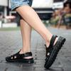 Herren Sandalen Schwarz Leder Gladiatorensandalen Outdoor Sommer Römische Sandalen Grün Strandschuhe Übergröße