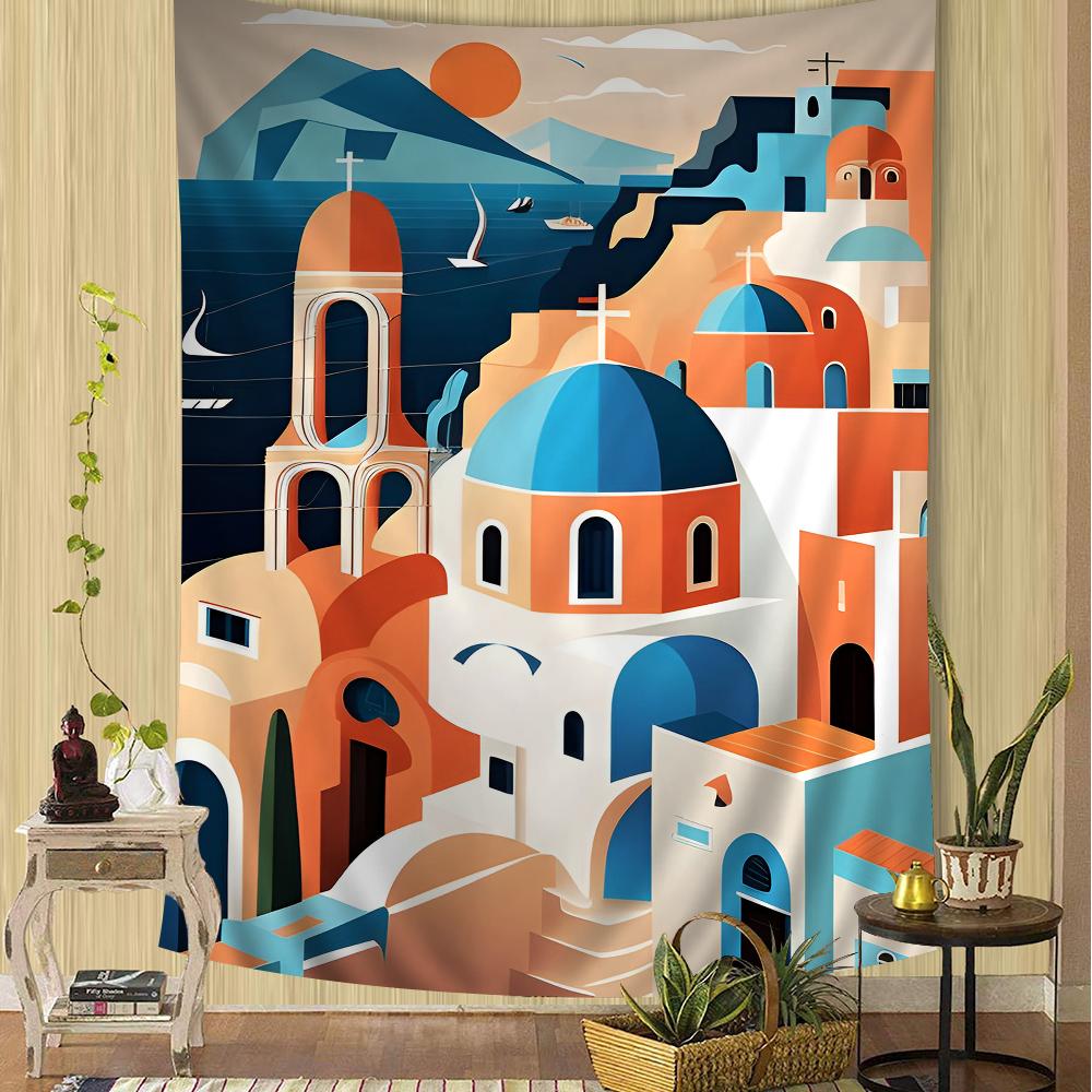 Landscape Nordic Barcelona Santorini Positano Colorful Tapestry Wall Hanging Hanging Tarot Hippie Wall Rugs Dorm Wall Art Decor