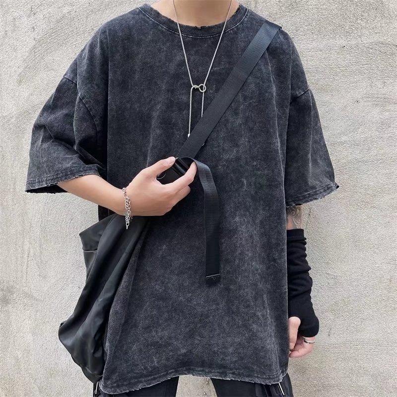 Letní Klasika Retro Vintage Móda Pánské tričko Minerální Prané Zoufalé Pánské Streetwear Kravata Barvené Kyselina Unisex Běžné