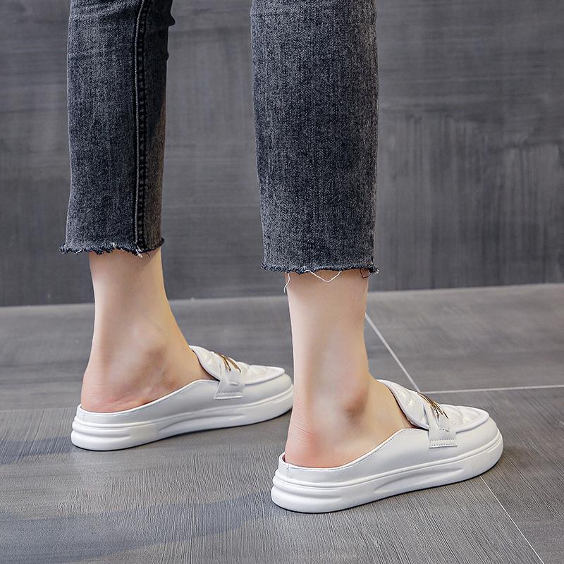 Women's Mules Shoes White Sandals Comfortable Fashion Designer Slipper Flat Leather Summer New 2024 Luxury Slippers for Women