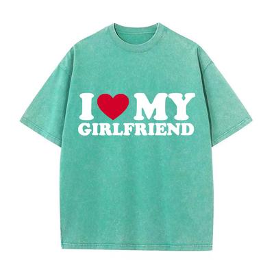 Retro Washed Vintage T-shirt I Love My Girlfriend Printed T-shirt Couple Fashion Sports t-Shirt Harajuku Casual Top