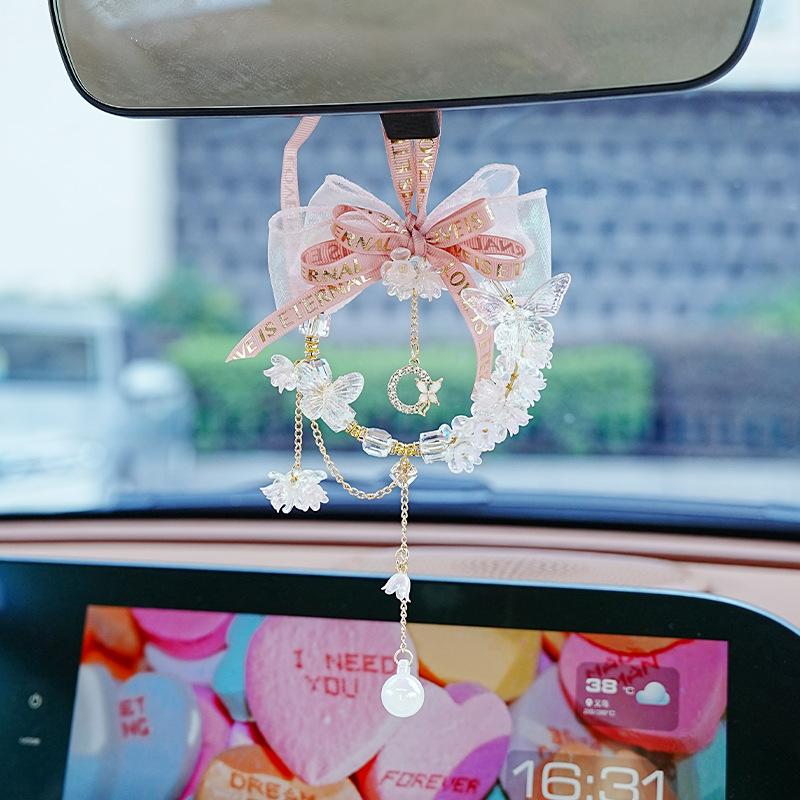 

Подвеска для автомобиля Танец бабочки с бантом, декоративная подвеска для зеркала заднего вида автомобиля, маленькая свежая подвеска для автомобиля Муза