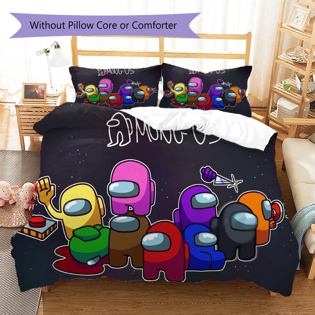 Among Us Pattern Bedding,Quilt Set Quilt Cover Pillowcase Home Birthday Gift (1 * Duvet Cover + 2 * Pillowcase, Without Core)