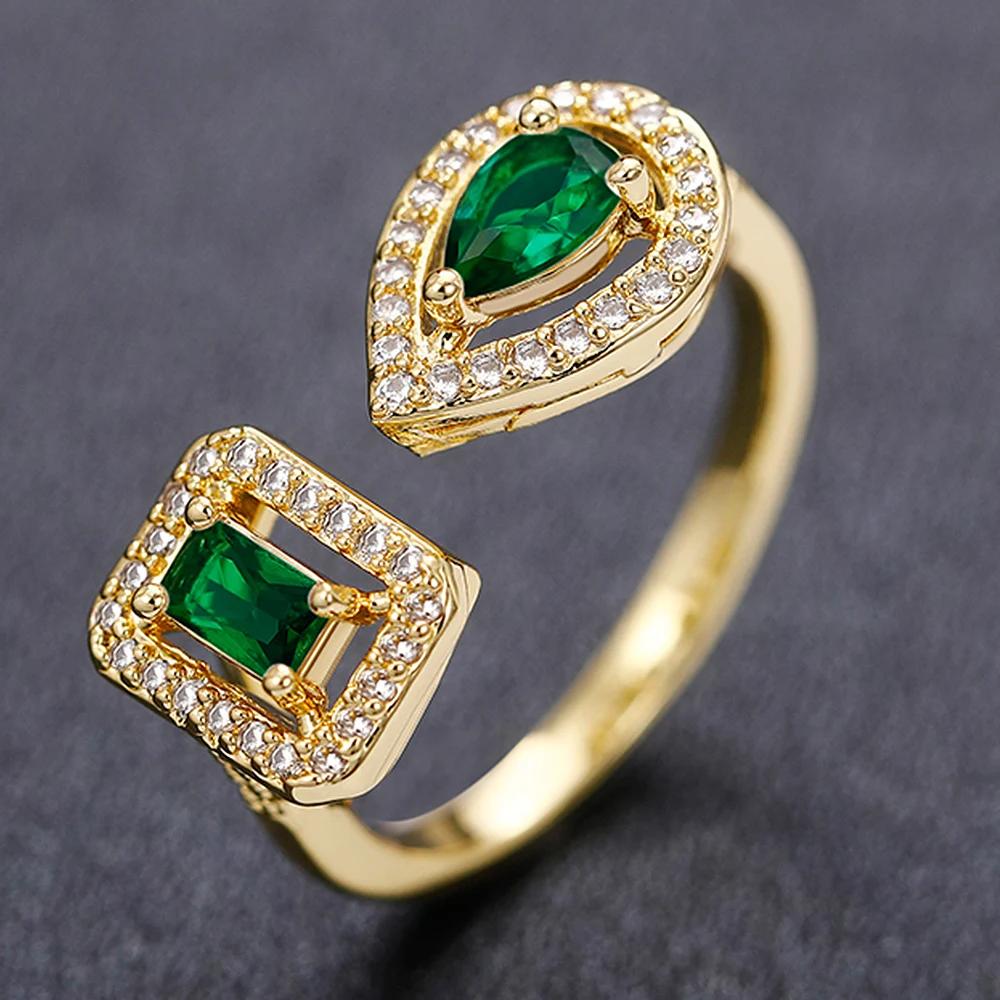 Huitan Geometric Shaped Cuff Opening Rings for Women Copper Color/Gold Color Noble Cubic Zirconia Ring Accessory Fashion Zircon