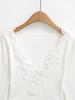 Spicy Girl Lace Patchwork Deep V-Neck Long Sleeve T-Shirt for Women - Slim Fit Brushed Base Layer for Autumn/Winter