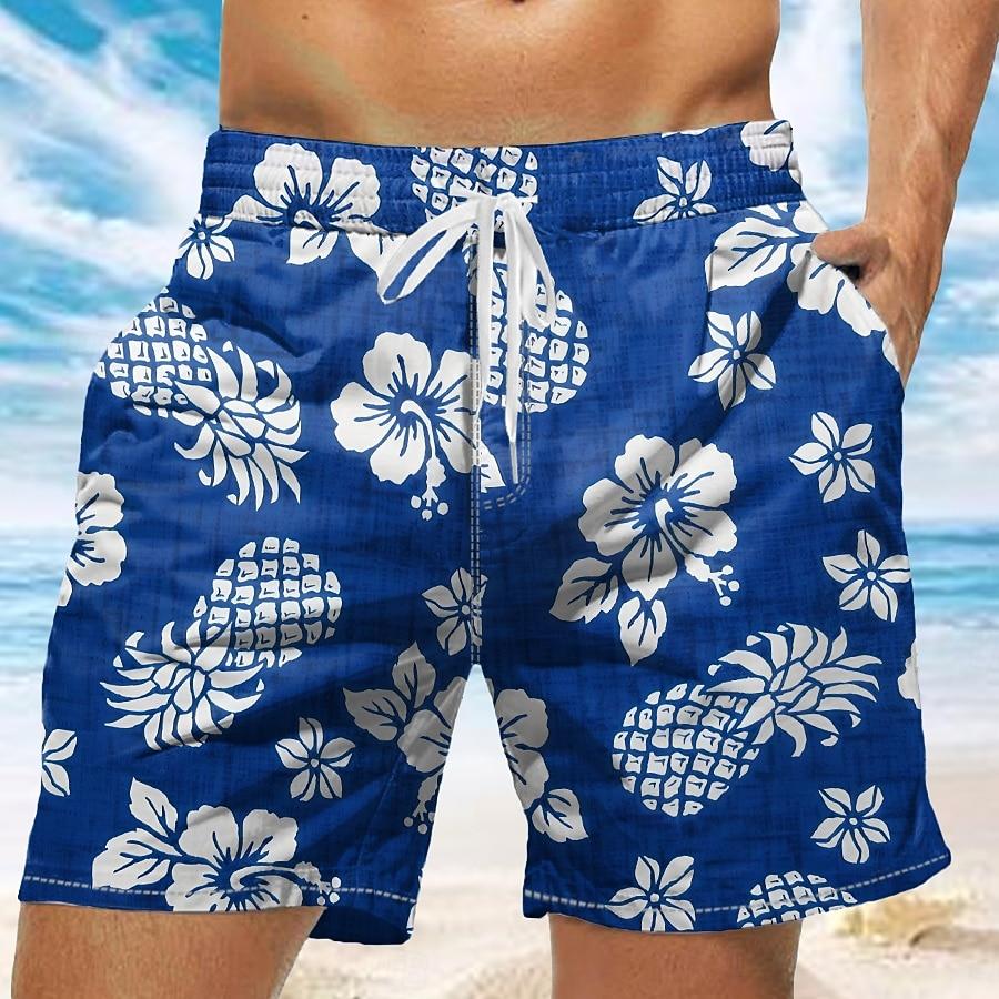 

Men s Pineapple Tropical Flowers Swim Trunks Swim Shorts Board Shorts Mid Waist Tropical Streetwear Hawaiian Vacation XL