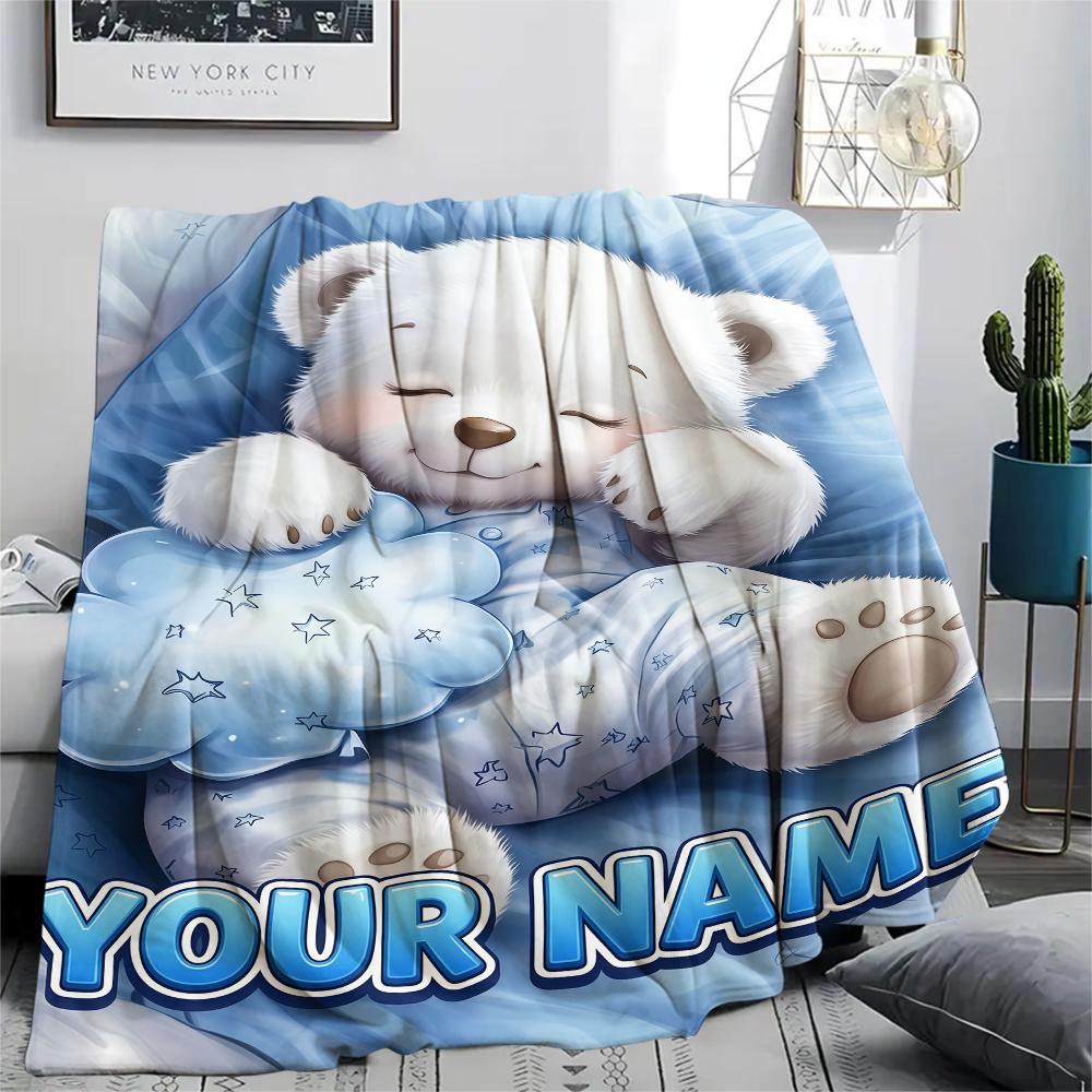 1PC Custom Name Floral Bears Harvest Patterned Flannel Blanket Suitable For All Seasons for Home Decor Warmth and Comfort Gifts Holiday Present_lx