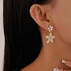 Korean Style Pink Flowers Drop Earrings for Women Girls Y2K Sweet Rhinestone Metal Stud Earrings Seaside Vacation Jewelry Gifts